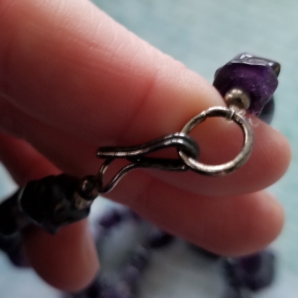 Relisted -Amethyst gemstone bead necklace purple real stone long strand silver - Picture 6 of 10